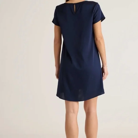 Quince Washable Navy Stretch Silk Tee Dress in Size Medium - Picture 2 of 7